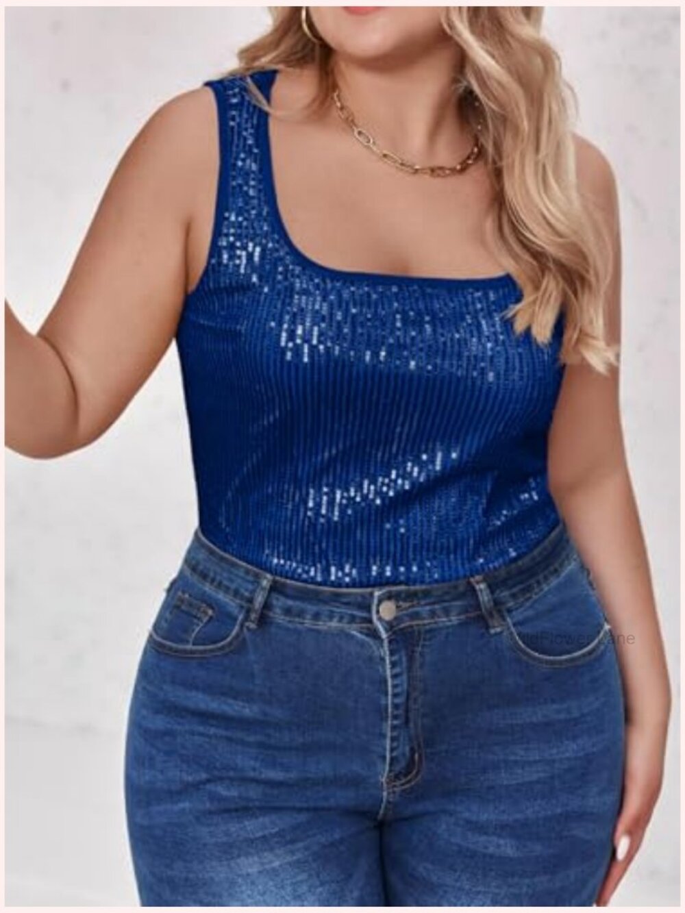 Plus Size Sequin Tank Top Sleeveless Square Neck Sparkly Club Party Shirt - Picture 3 of 5
